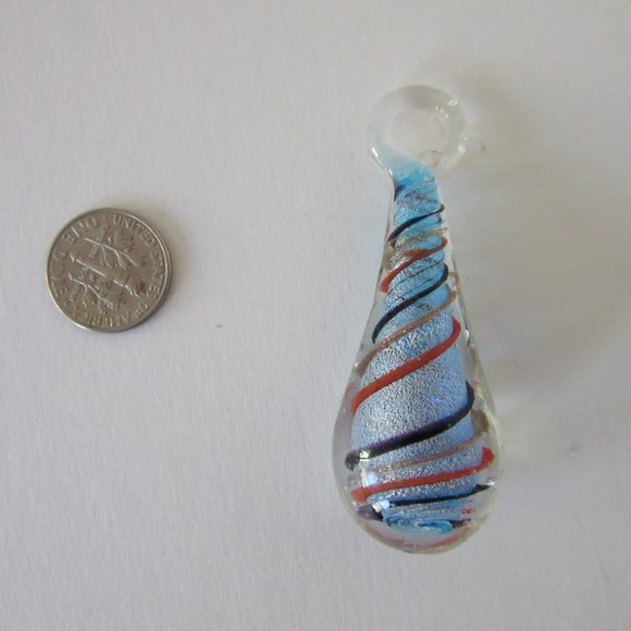 Glass Pendant Statement Necklace Blue Red Swirl Teardrop - Picture 4 of 10